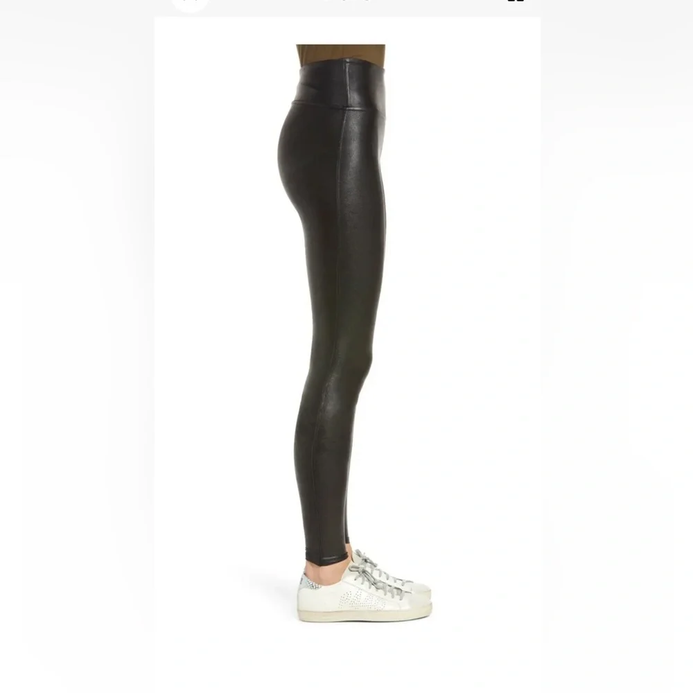 SPANX Black Stretch Pull On Metallic Faux Leather Leggings Pants Size Small. - Picture 2 of 6